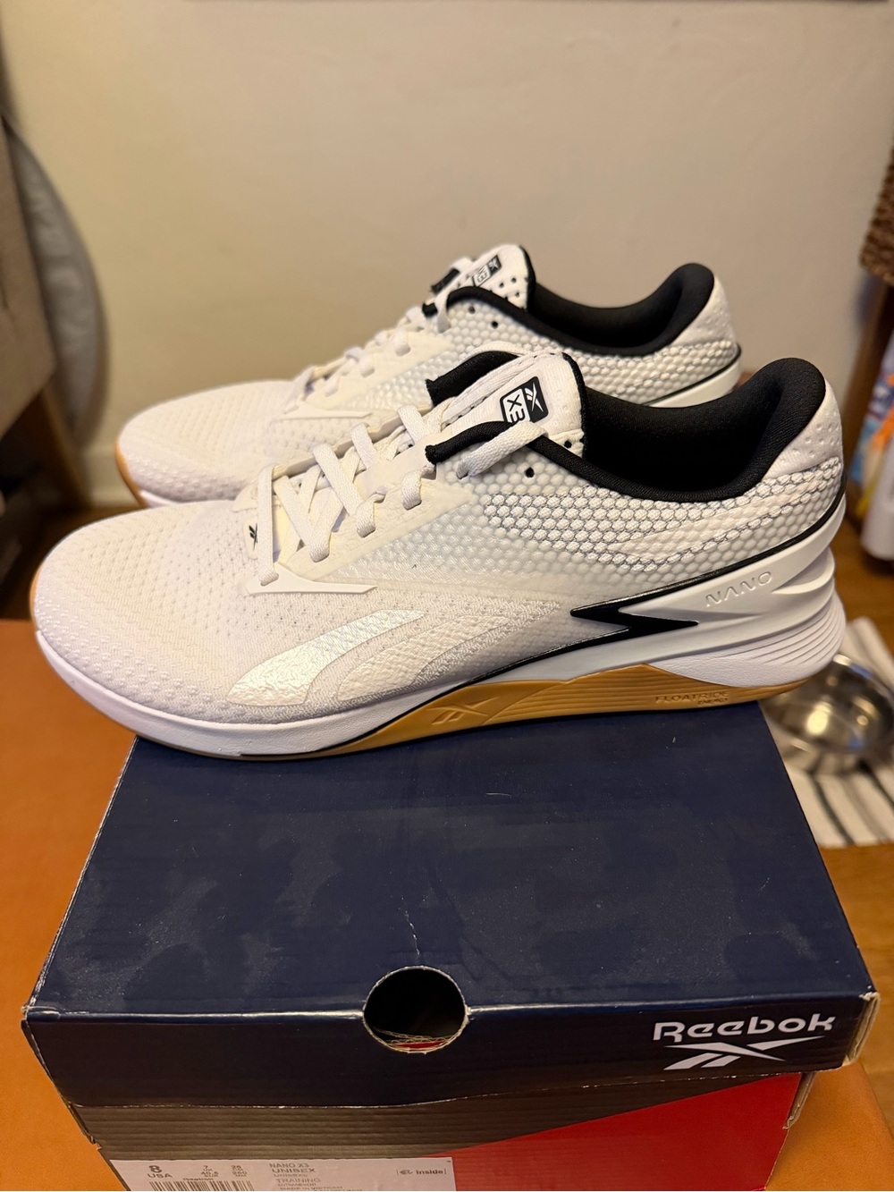 Reebok Men's CrossFit Nano X3 White and Black Training Sneakers with Gum Outsole